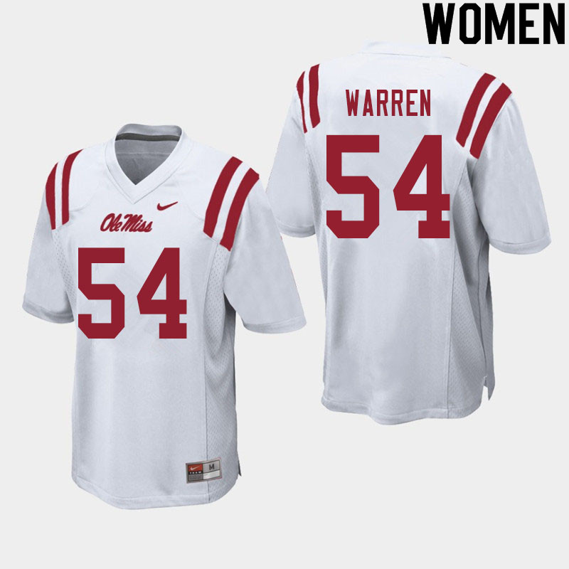 Women #54 Caleb Warren Ole Miss Rebels College Football Jerseys Sale-White - Click Image to Close